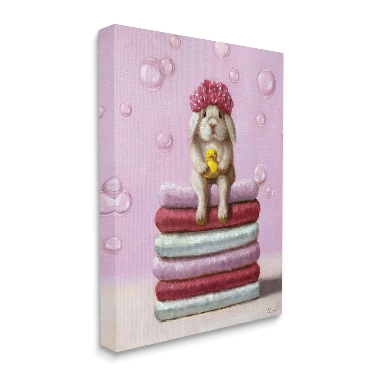 Stupell Industries Cute Baby Rabbit on Bath Towels Soap Bubbles Canvas Wall Art